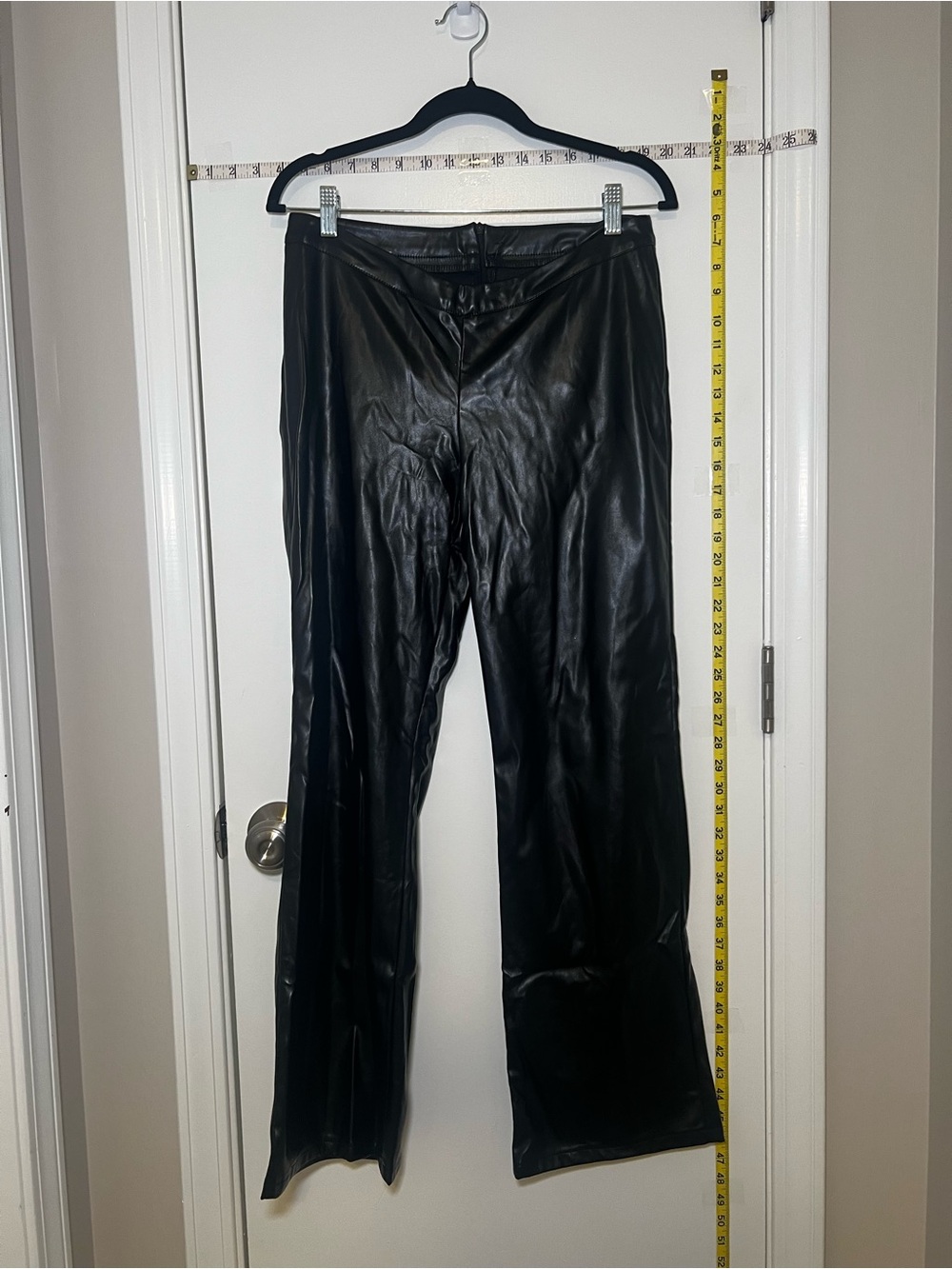 3 Faux Leather Flare Wide-Leg Pants Size M/L Stretchy Long Black Brown Silver